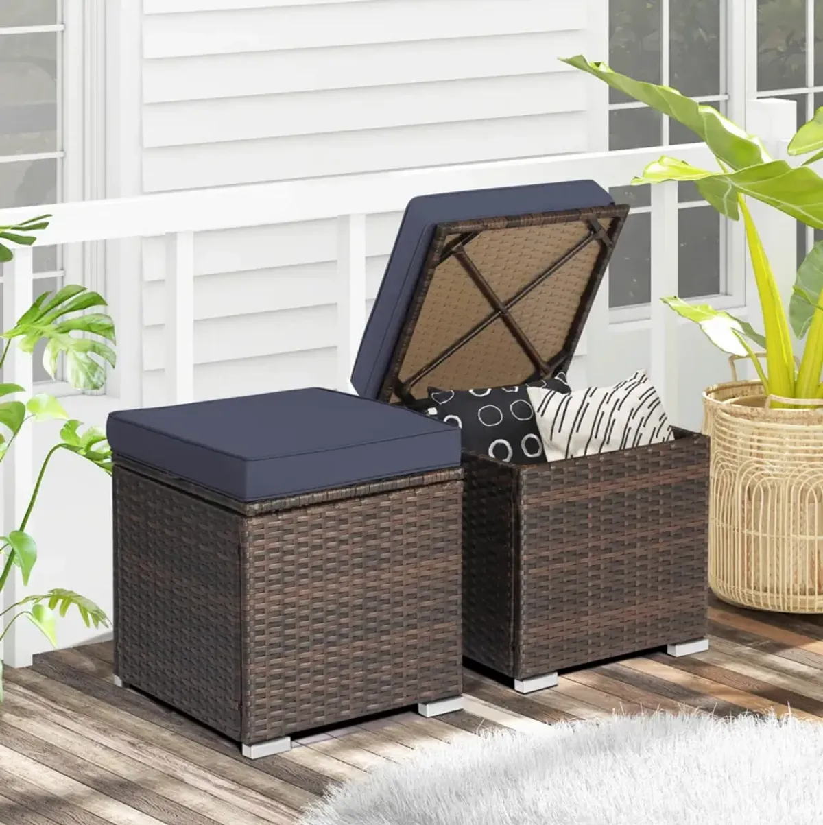 2 Pieces Patio Ottoman with Removable Cushions