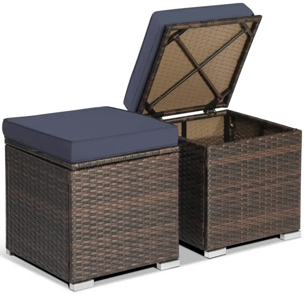 2 Pieces Patio Ottoman with Removable Cushions