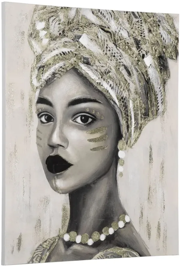 Gold African Art: Hand-Painted Woman Canvas 39.25x31.5