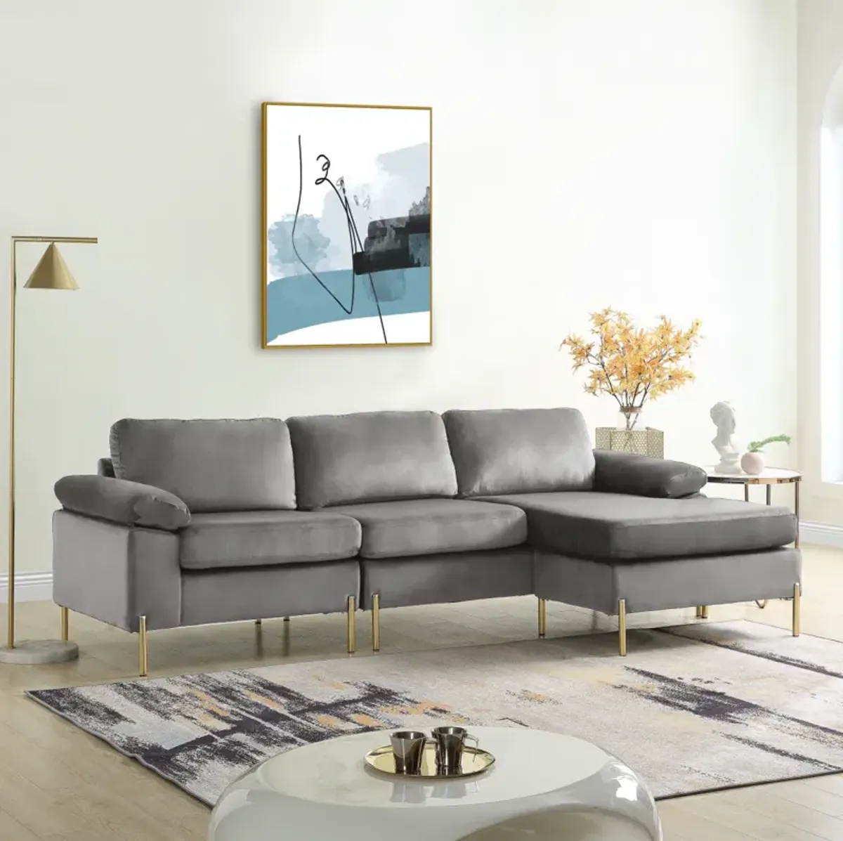 Shannon Velvet Sectional Sofa With Chaise