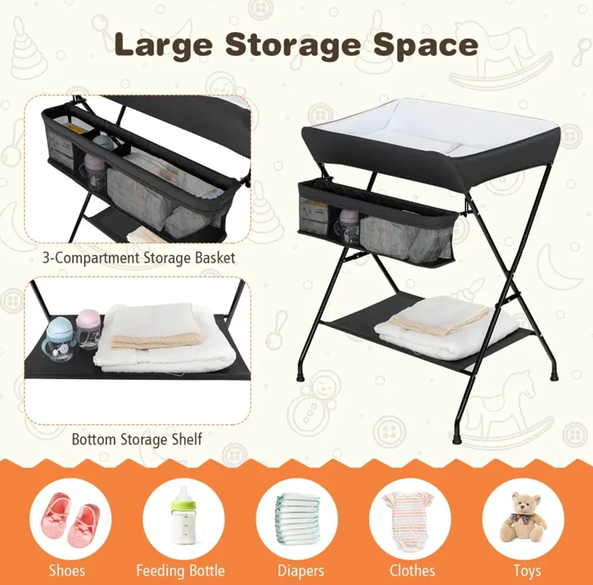 Baby Storage Folding Diaper Changing Table