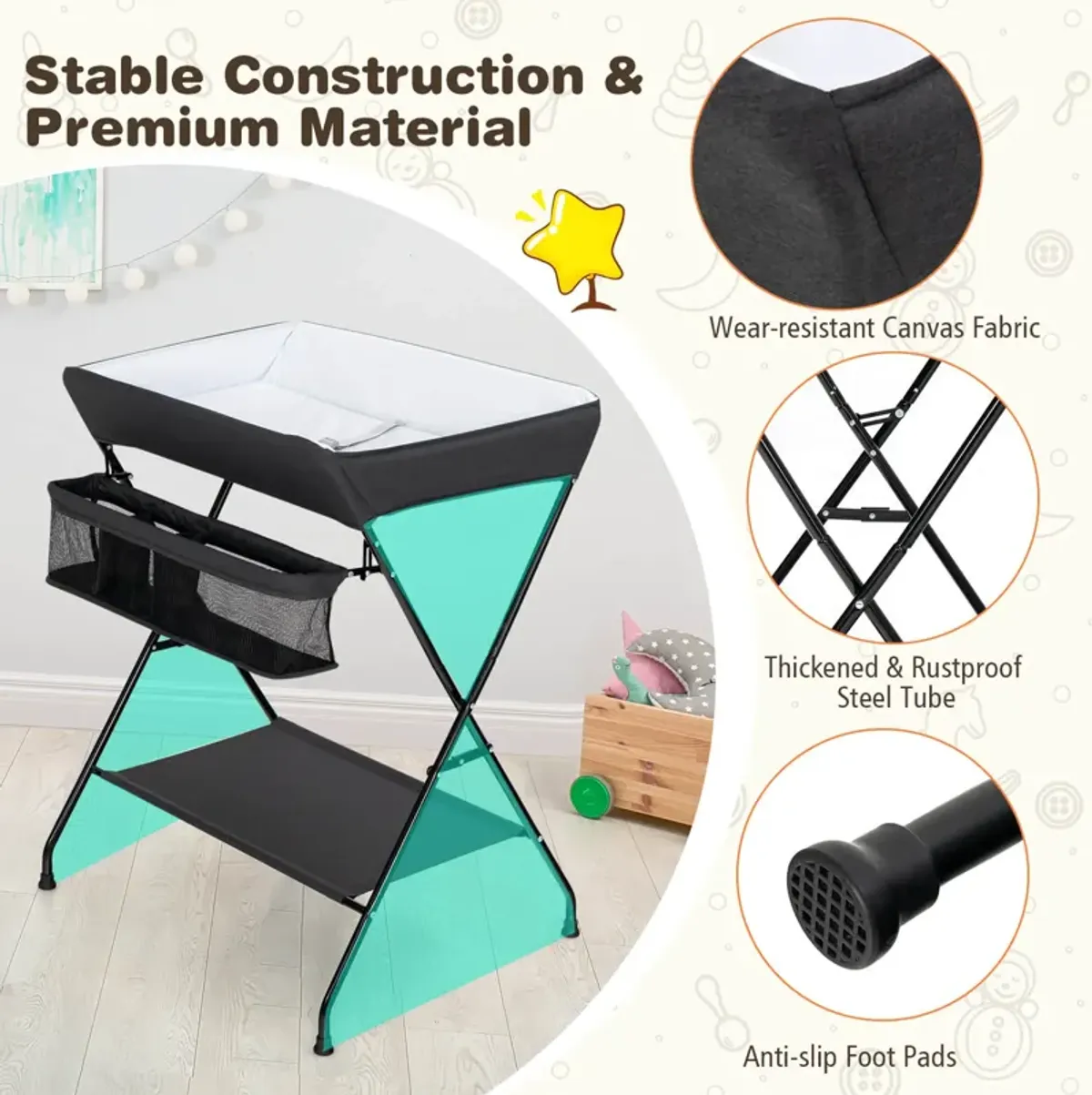 Baby Storage Folding Diaper Changing Table