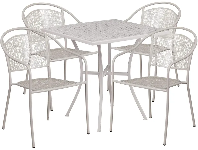 Flash Furniture Oia Commercial Grade 28" Square Light Gray Indoor-Outdoor Steel Patio Table Set with 4 Round Back Chairs