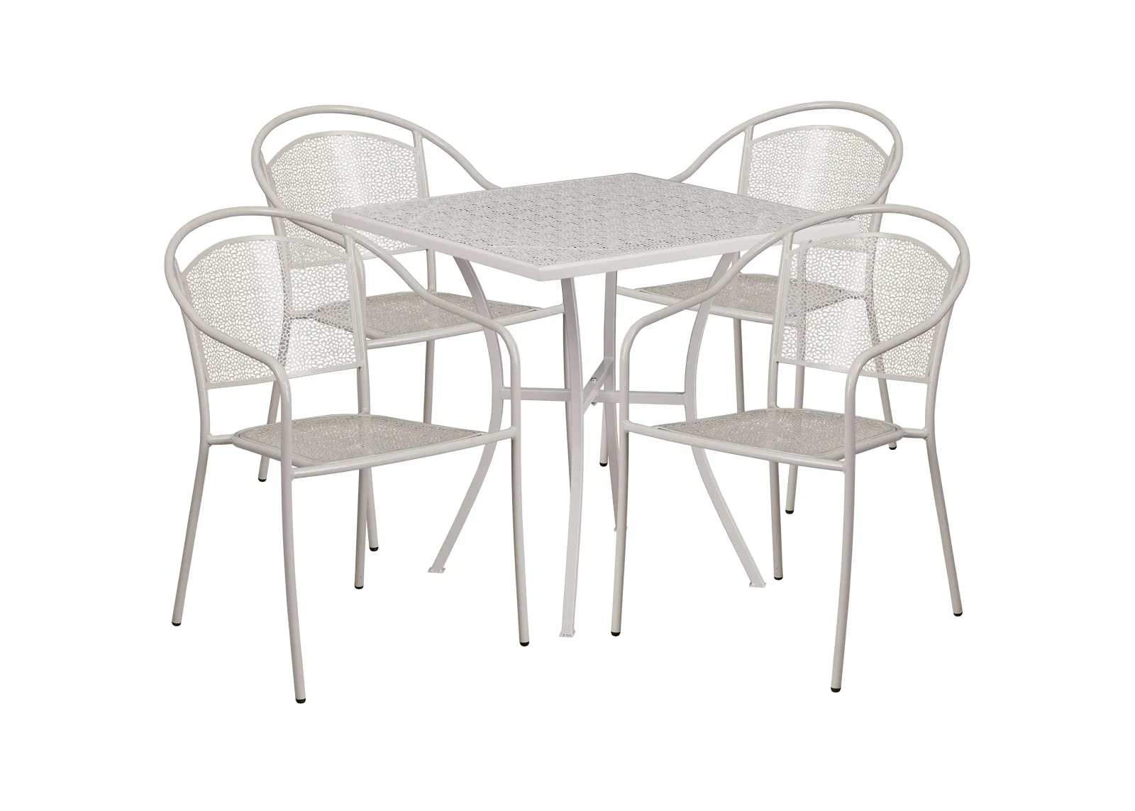 Flash Furniture Oia Commercial Grade 28" Square Light Gray Indoor-Outdoor Steel Patio Table Set with 4 Round Back Chairs