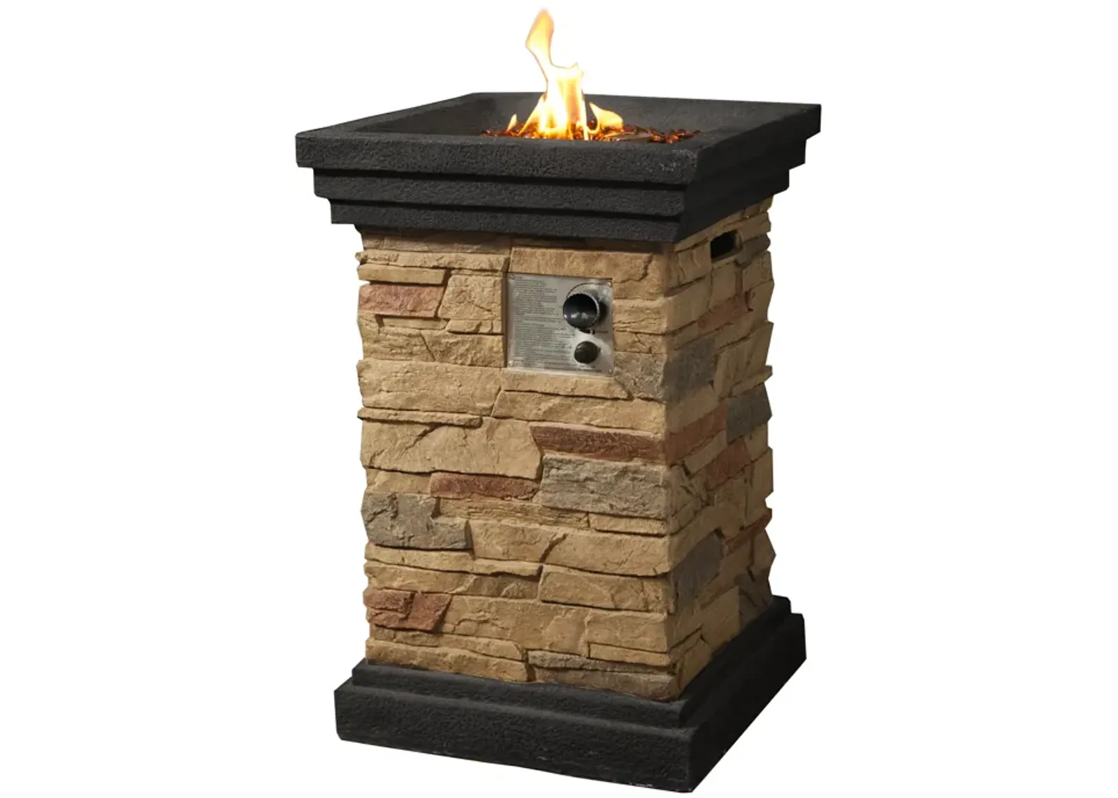 Teamson Home 19" Outdoor Square Slate Rock Propane Gas Fire Pit with Steel Base, Natural Stone