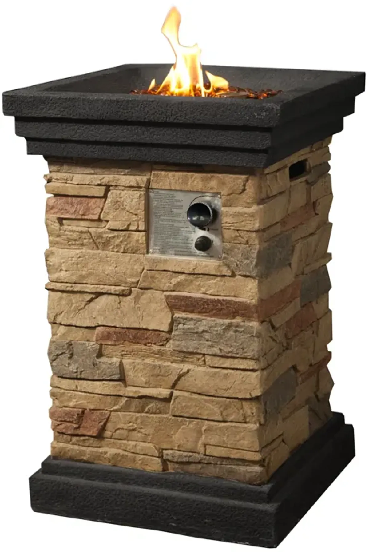 Teamson Home 19" Outdoor Square Slate Rock Propane Gas Fire Pit with Steel Base, Natural Stone