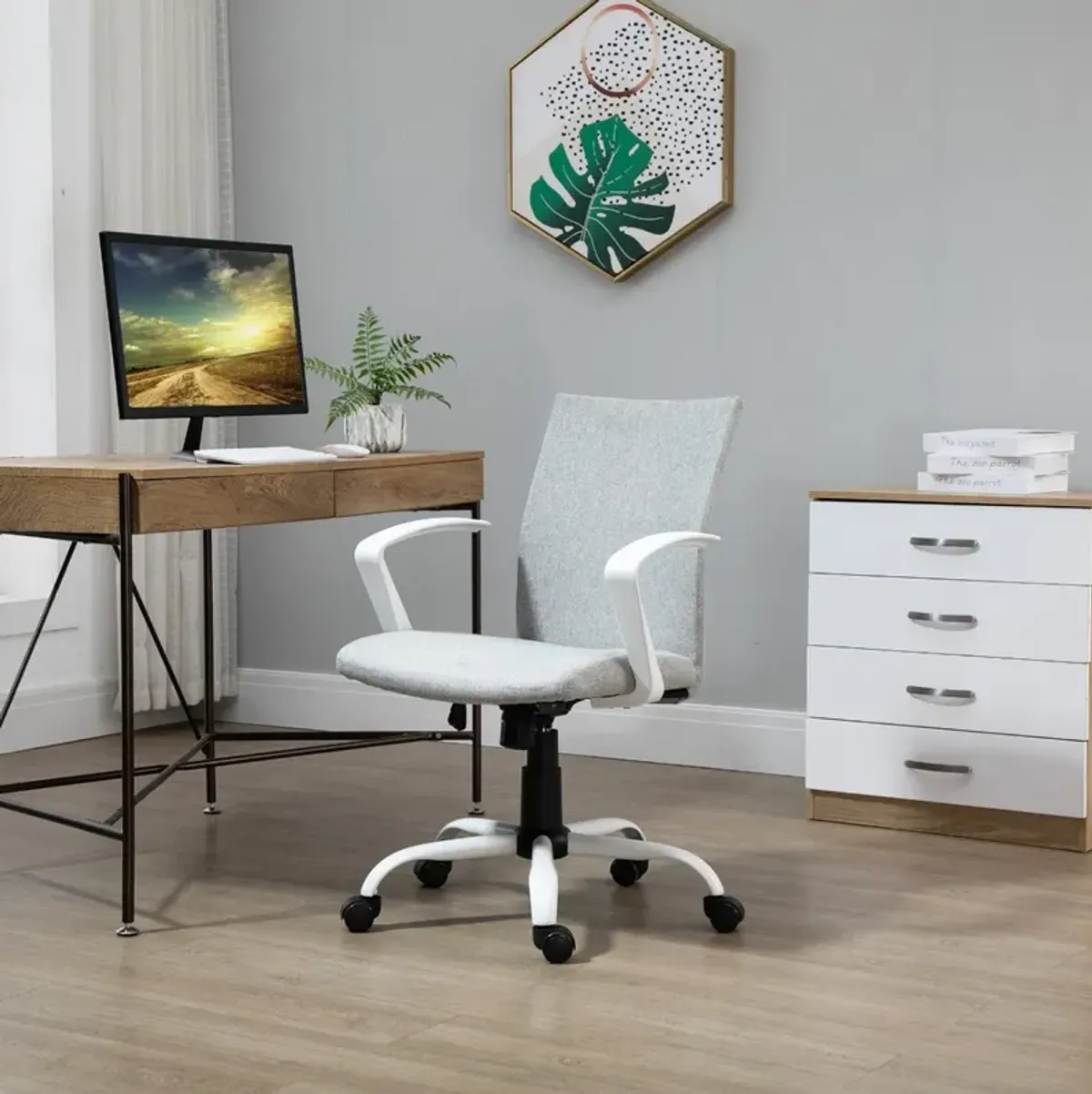 Light Grey/White Office Seat: Mid Back Chair with Rocking Function