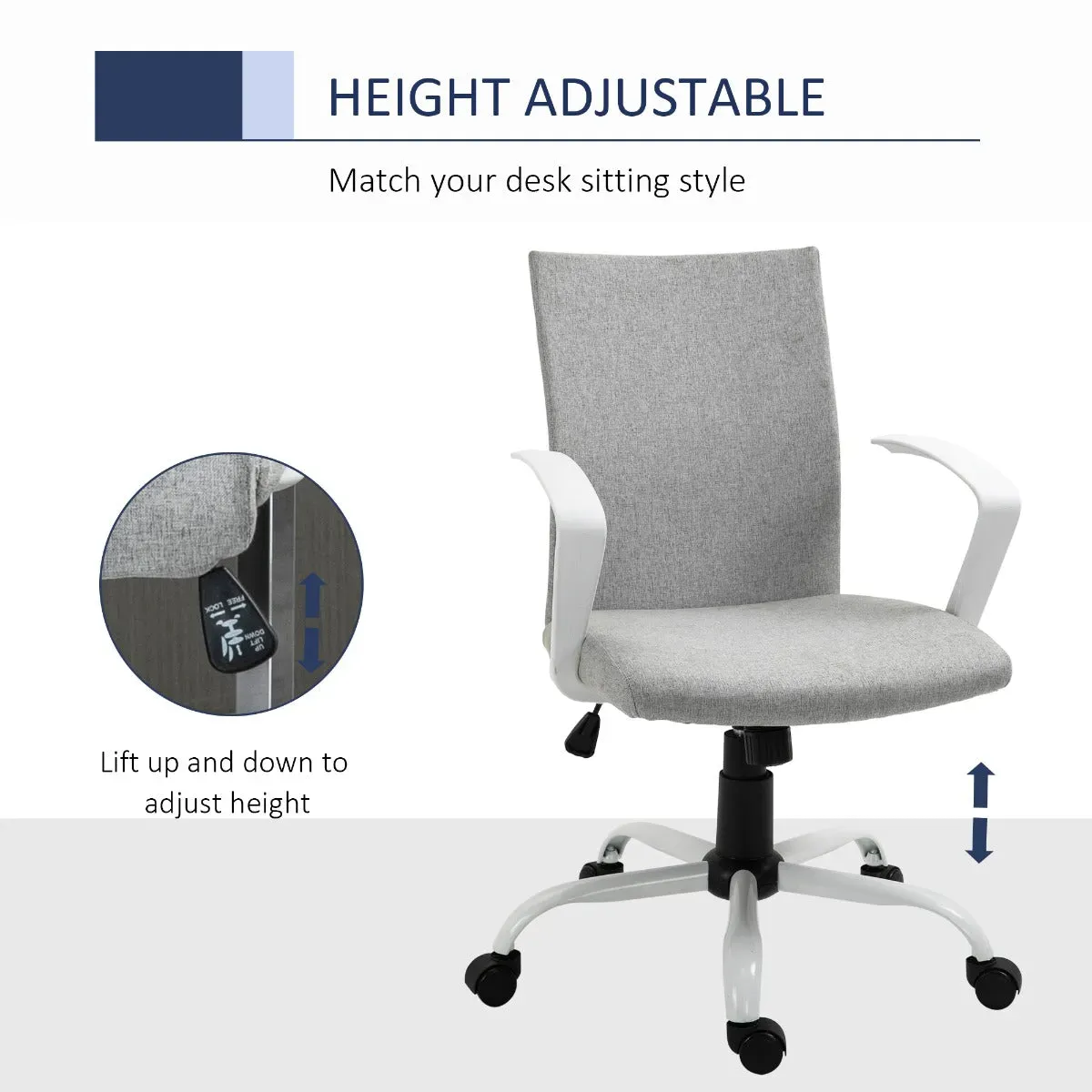 Light Grey/White Office Seat: Mid Back Chair with Rocking Function