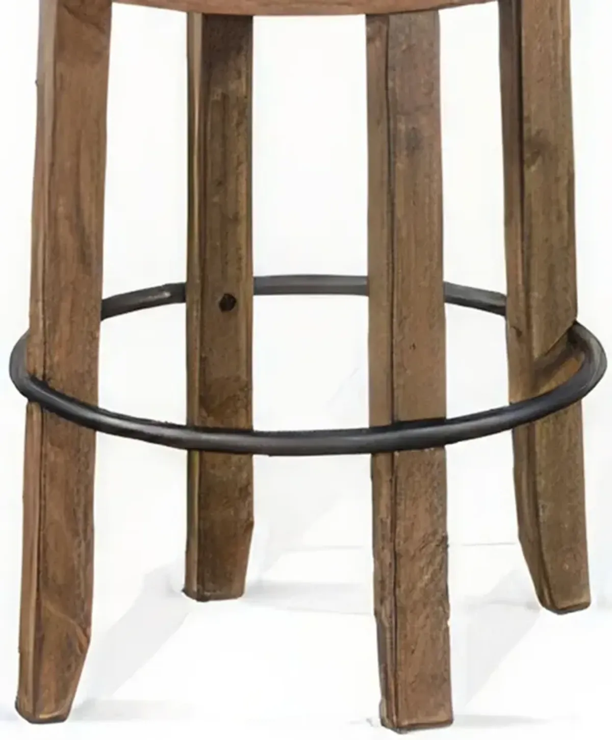 Yael Swivel Backless Barstool Set of 2, Gray Faux Leather, Brown Wood - Benzara