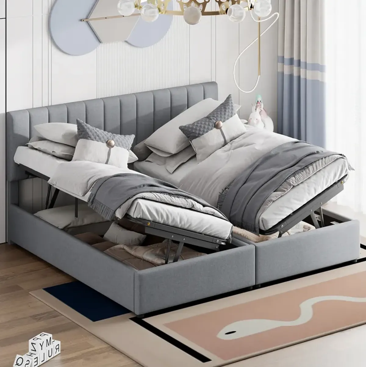 Merax Upholstered Platform Bed with Hydraulic Storage System