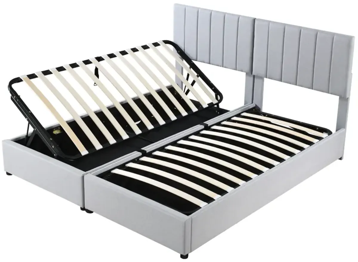 Merax Upholstered Platform Bed with Hydraulic Storage System