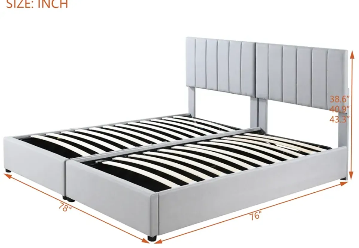 Merax Upholstered Platform Bed with Hydraulic Storage System