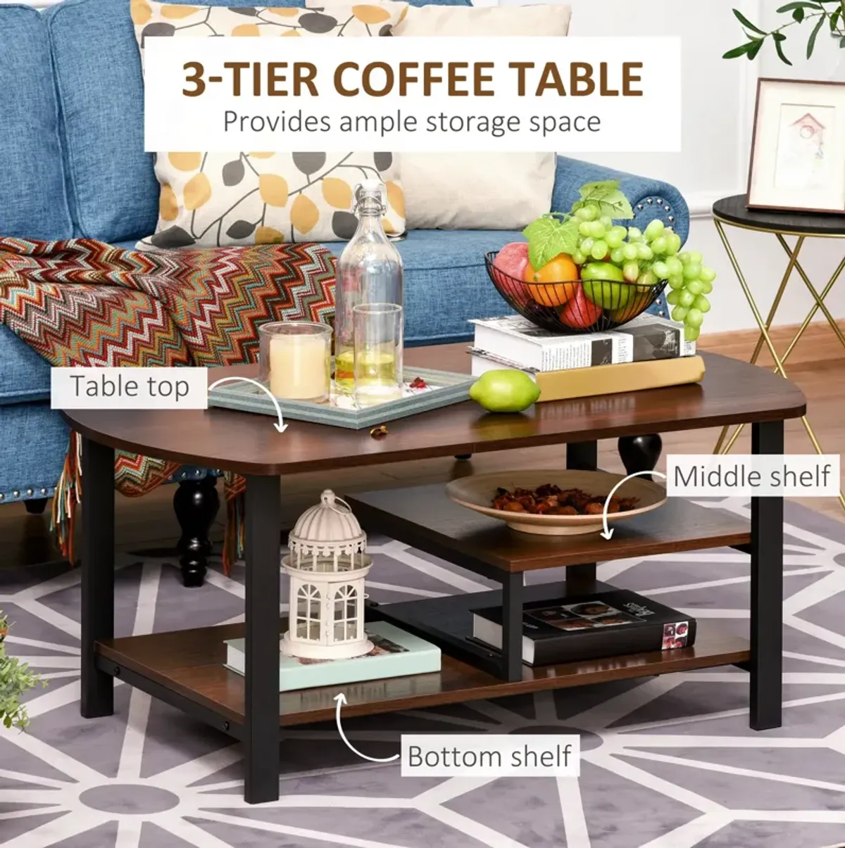 Dark Wood Vintage Table: Industrial Coffee Table with Storage