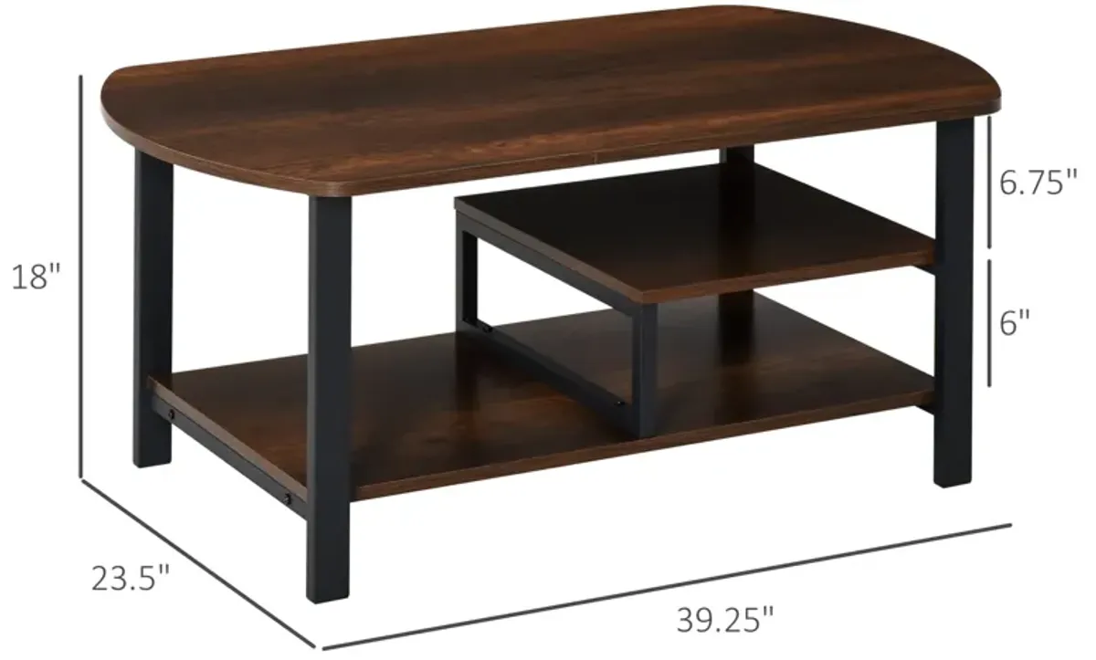 Dark Wood Vintage Table: Industrial Coffee Table with Storage