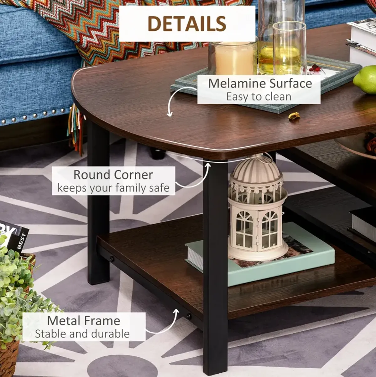 Dark Wood Vintage Table: Industrial Coffee Table with Storage