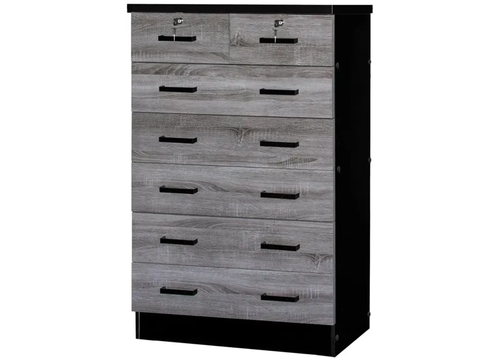 Better Home Products Cindy 7 Drawer Chest Wooden Dresser in Gray & Black