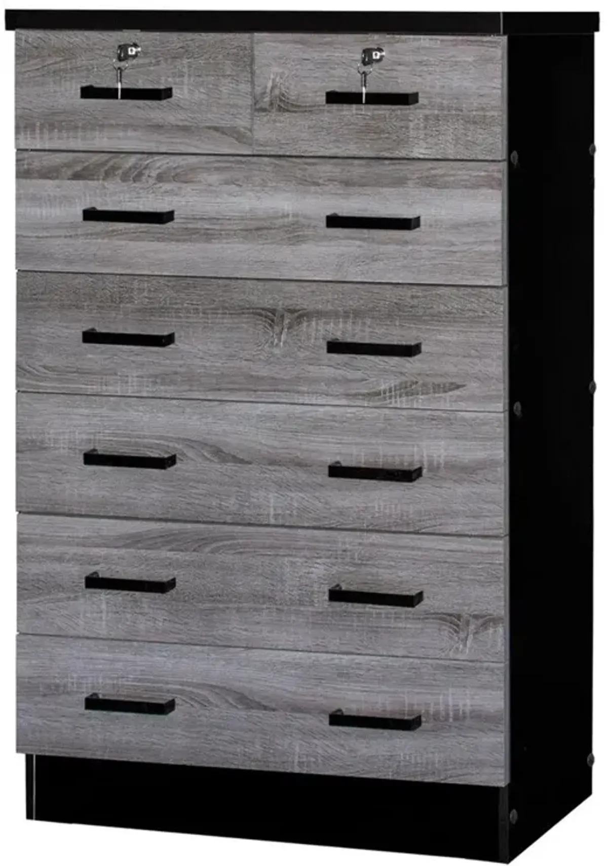 Better Home Products Cindy 7 Drawer Chest Wooden Dresser in Gray & Black