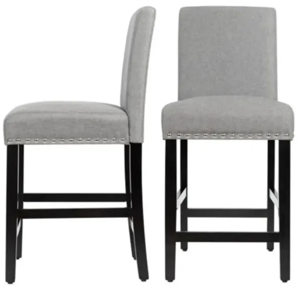 Set of 2 Stylish Barstools – Linen Seat with Wooden Legs for Kitchen or Bar Area, Modern Dining Chairs