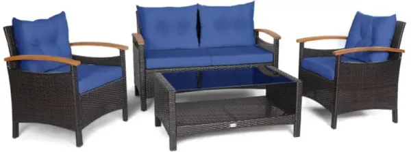 Hivvago 4 Pieces Patio Rattan Furniture Set with Cushioned Sofa and Storage Table