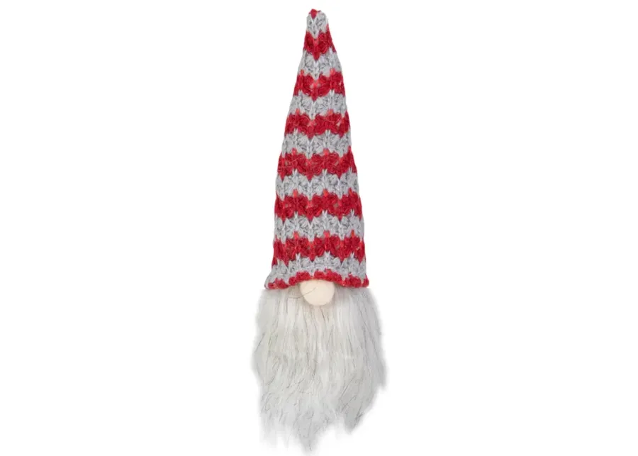 8" Lighted Red and Gray Knit Gnome Head Christmas Ornament