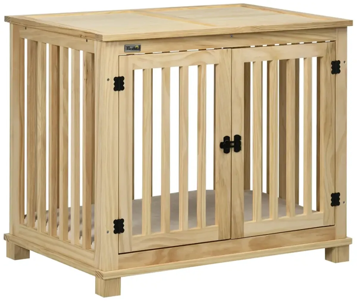 Natural Pet Furniture: Wooden Dog Crate End Table with Cushion