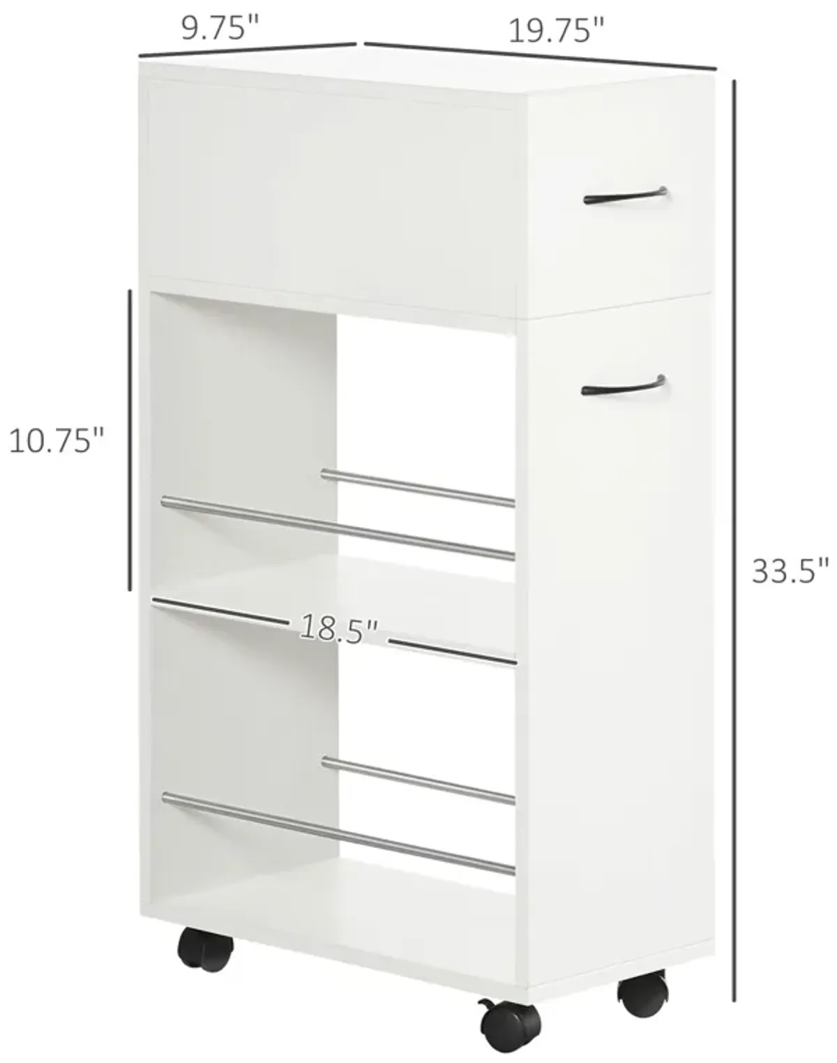 White Kitchen Helper: 3-Tier Slim Rolling Cart with Drawer & Shelves