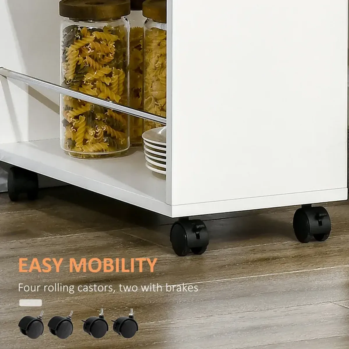 White Kitchen Helper: 3-Tier Slim Rolling Cart with Drawer & Shelves