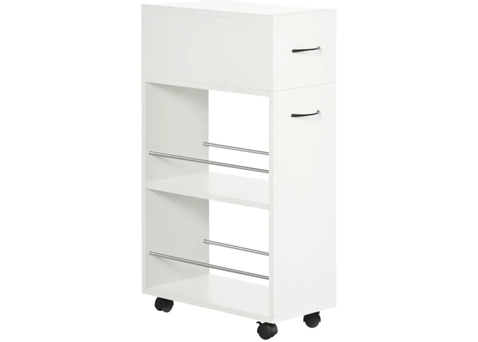 White Kitchen Helper: 3-Tier Slim Rolling Cart with Drawer & Shelves