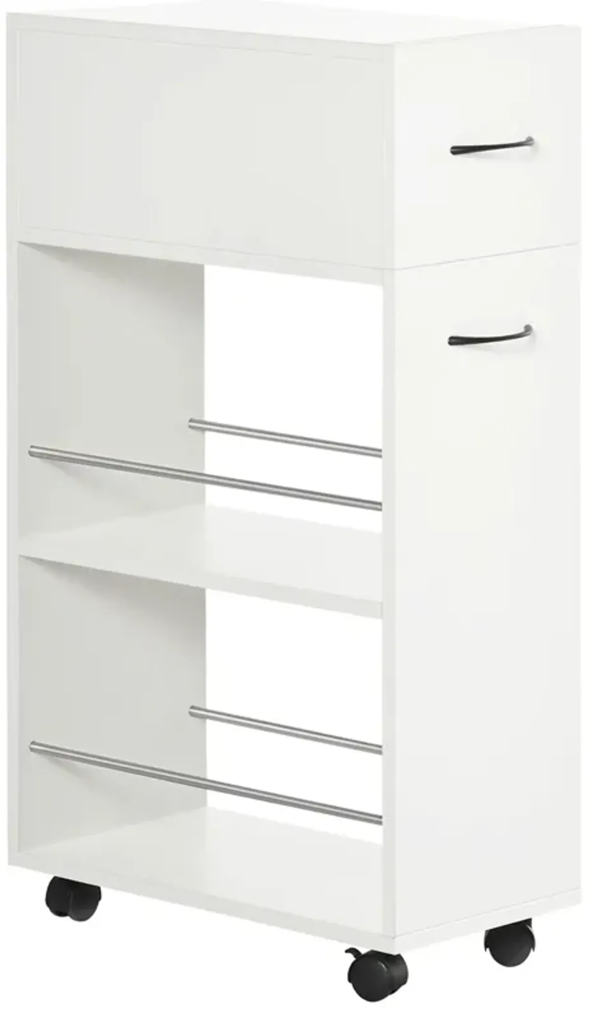 White Kitchen Helper: 3-Tier Slim Rolling Cart with Drawer & Shelves