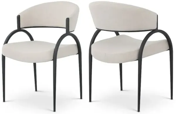 Meridian Furniture Privet Beige Linen Textured Fabric Dining Chair, Set of 2