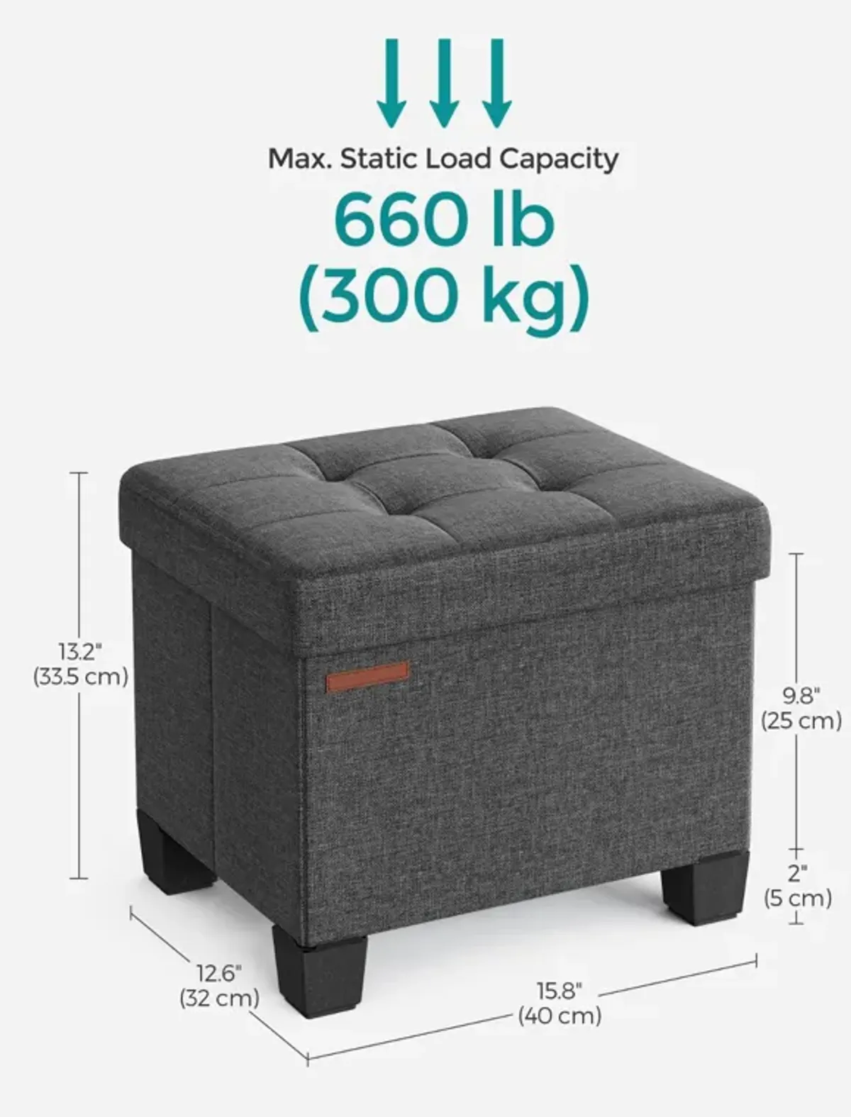 Collapsible Cube Storage Ottoman Foot Stool Comfortable Seat with Wooden Feet and Lid, Soft Padding