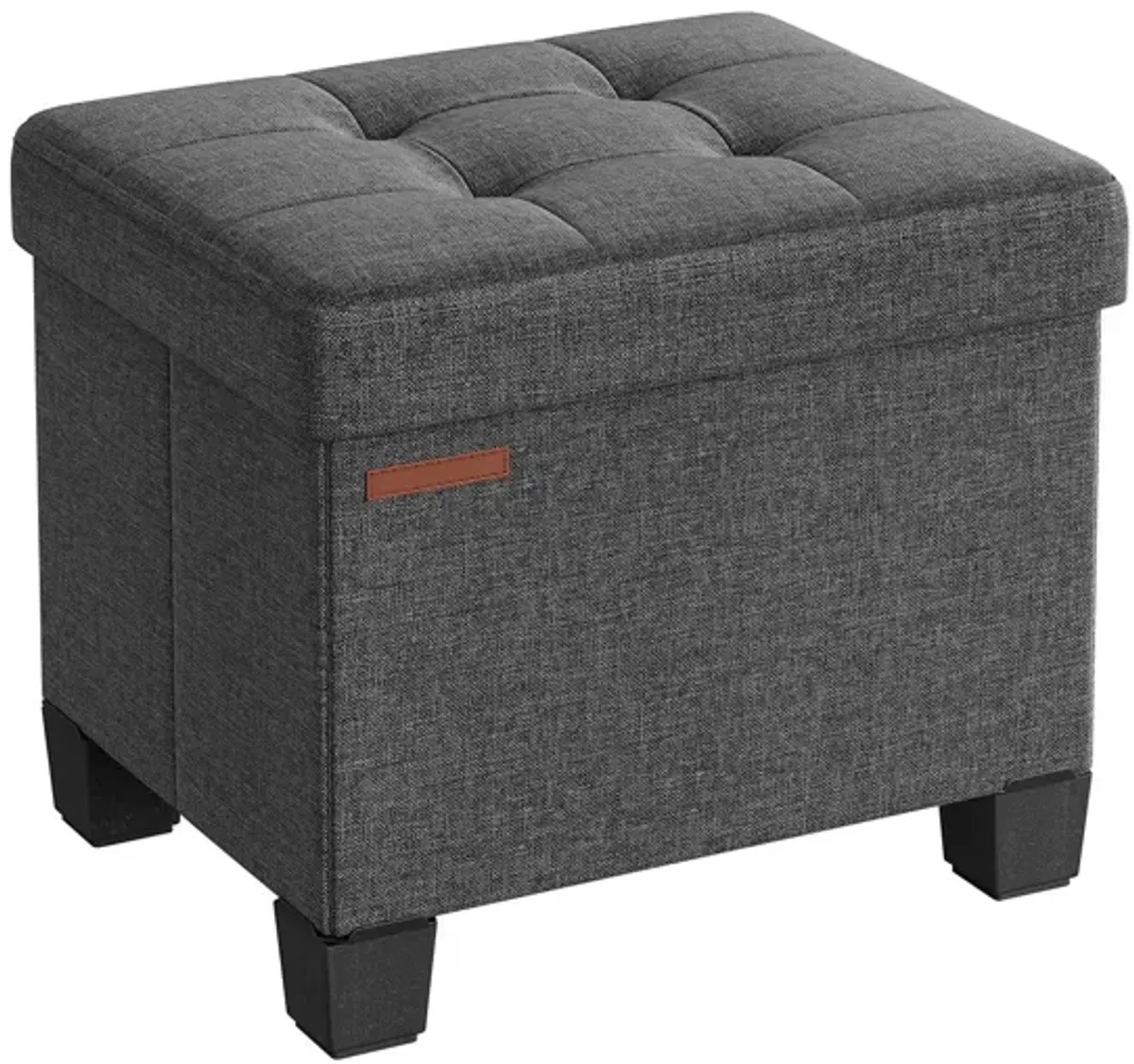 Collapsible Cube Storage Ottoman Foot Stool Comfortable Seat with Wooden Feet and Lid, Soft Padding