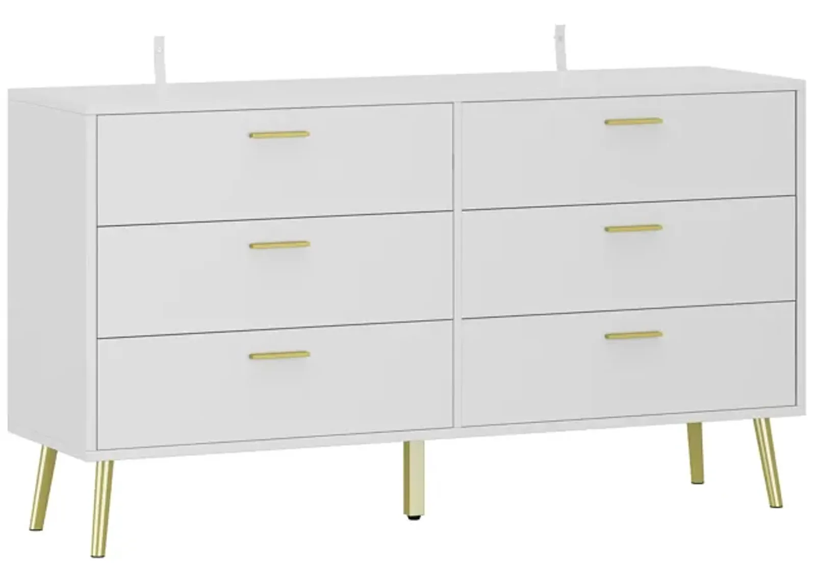 6-Drawers White Wood Chest of Drawer Accent Storage Cabinet Organizer With Metal Leg 54.1 in. W x 15.6 in. D