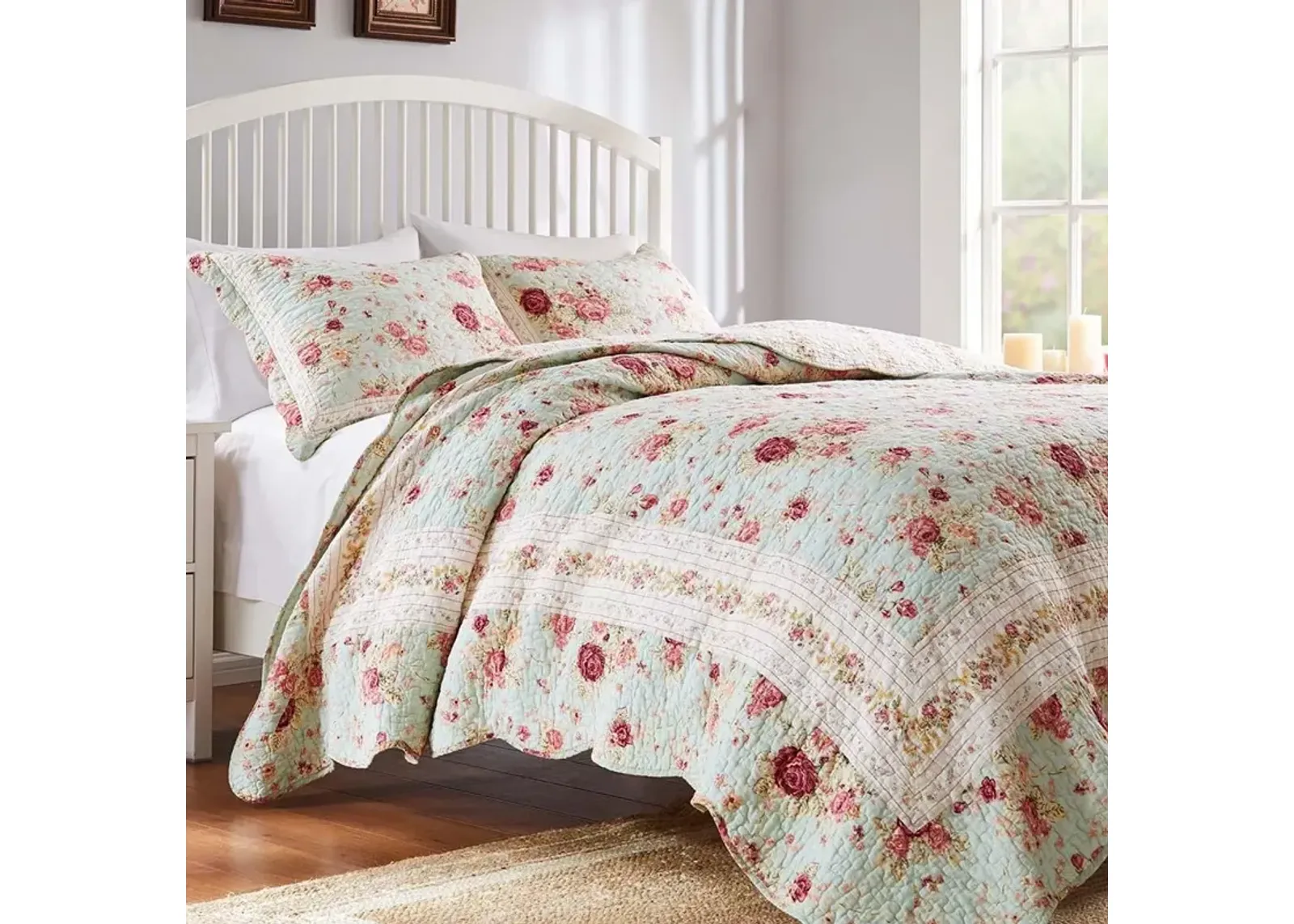 Greenland Home Antique Rose Authentic Patchwork Construction Quilt Set 2-Piece