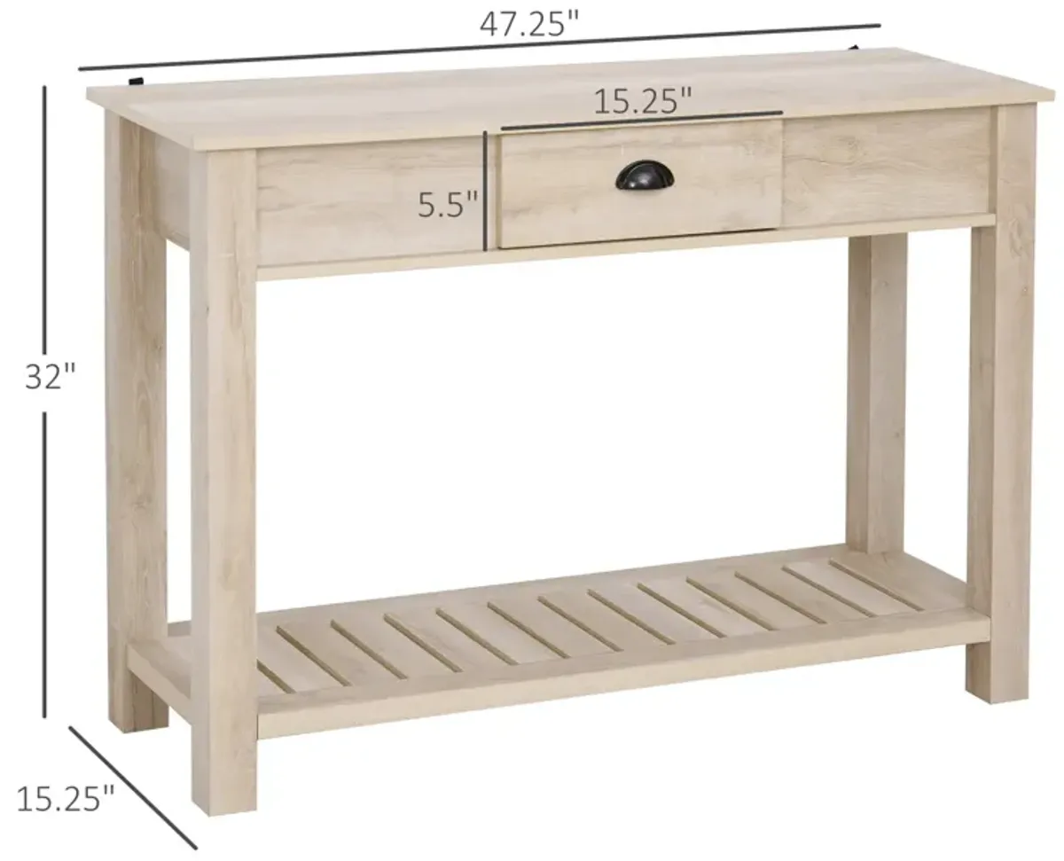 White Oak Entryway Table: Console with Drawer and Bottom Shelf