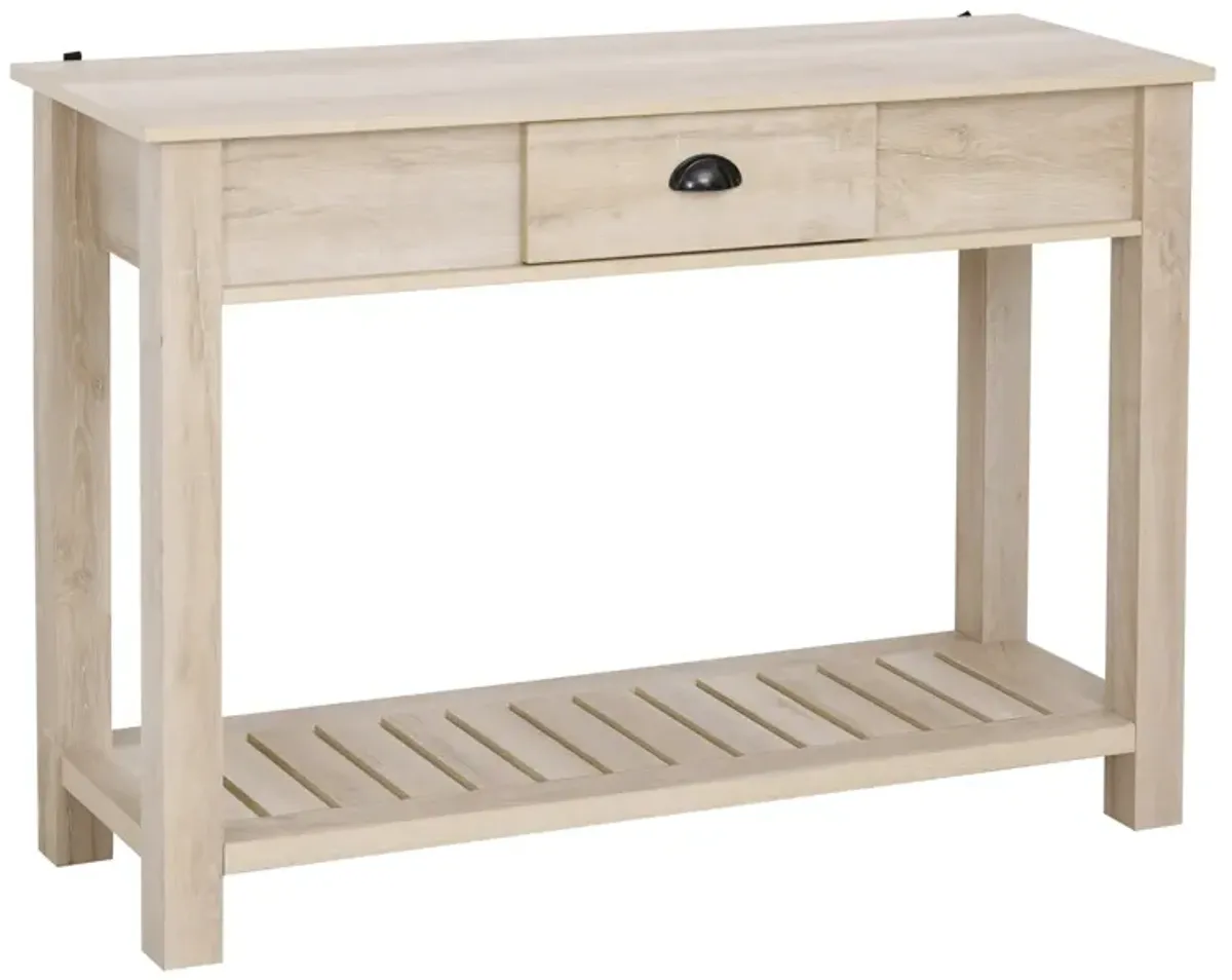 White Oak Entryway Table: Console with Drawer and Bottom Shelf