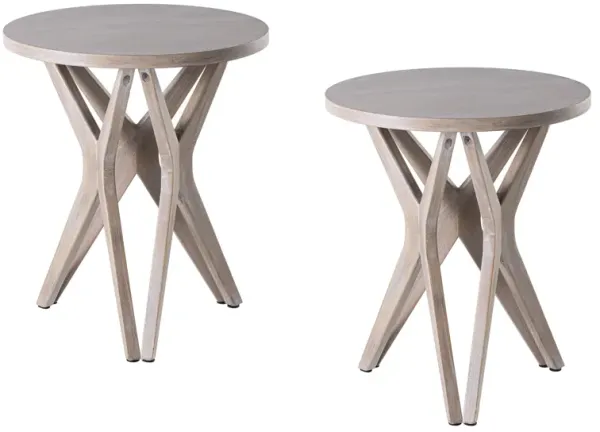 LONYKE Pedestal Farmhouse End Table Set of 2, Distressed Top with Tripod Base Bedside Table for Living Room, Modern, Boho Decor,