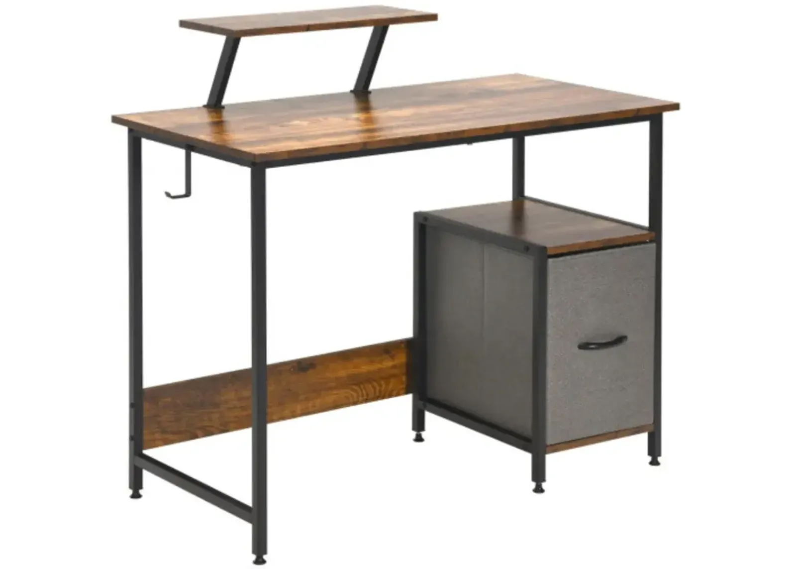 Computer Desk with Reversible Storage Drawer and Moveable Shelf-Brown