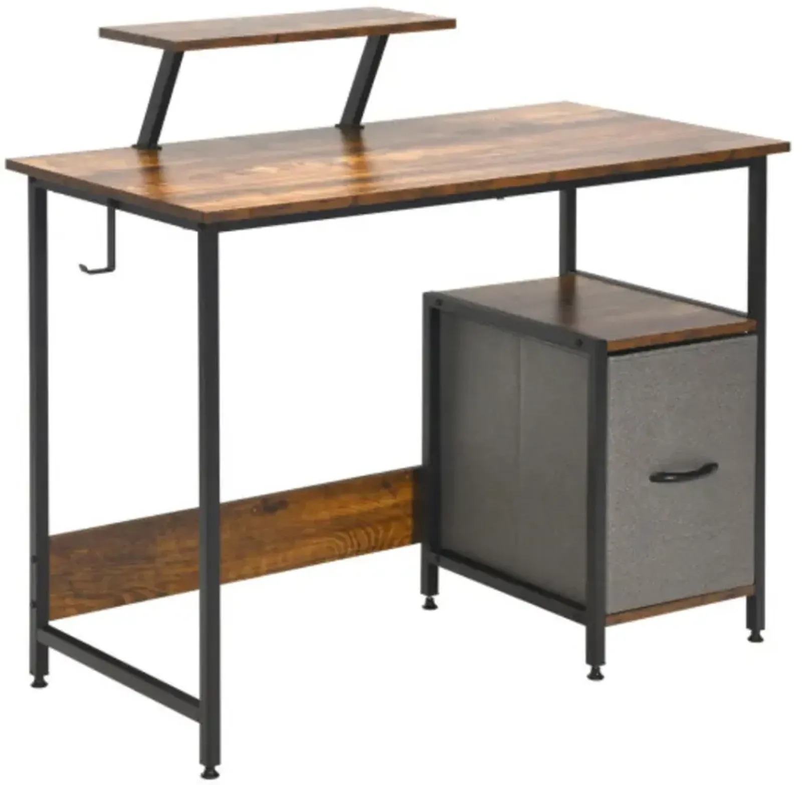 Computer Desk with Reversible Storage Drawer and Moveable Shelf-Brown