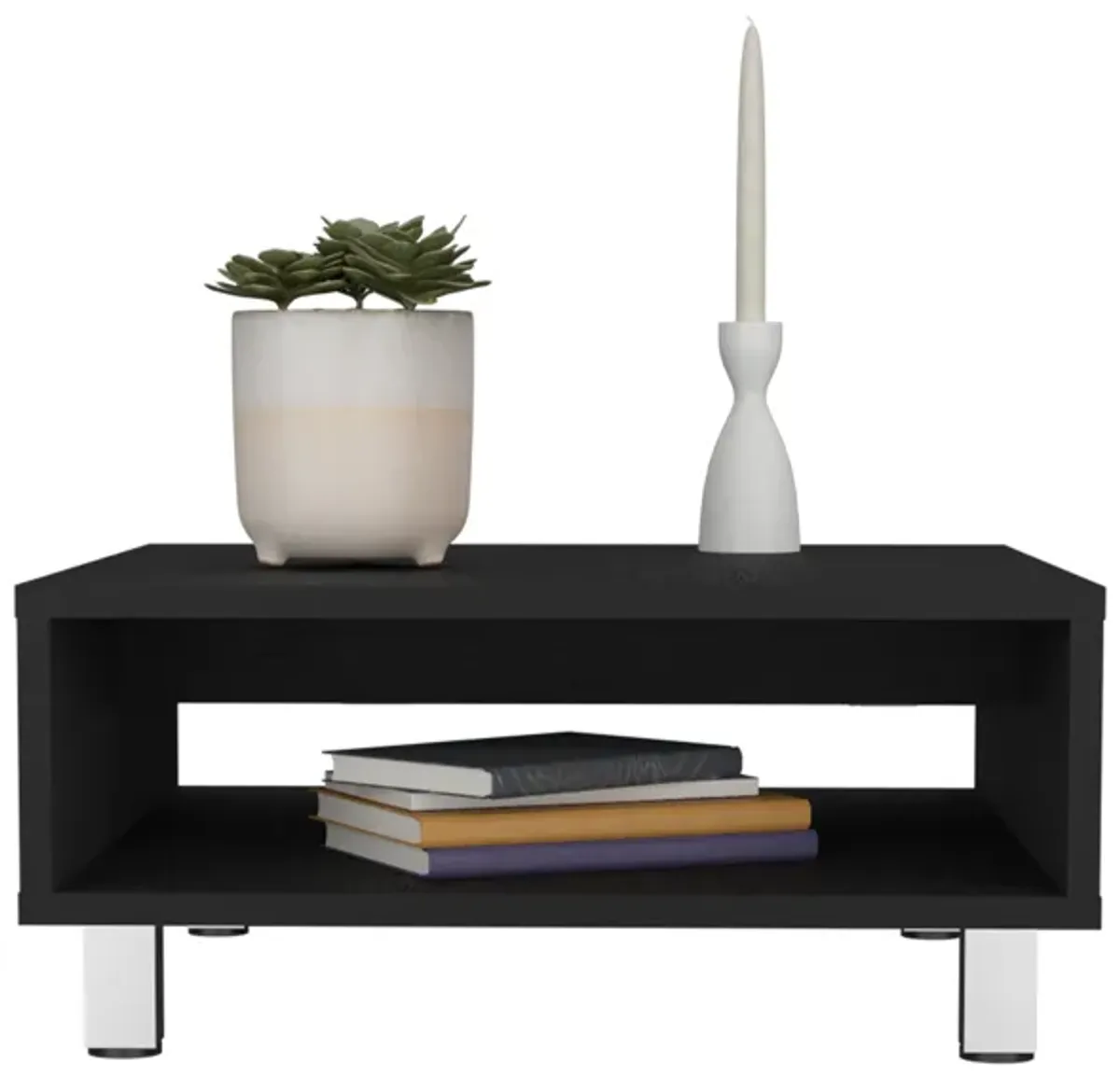 Chiniak Coffee Table 10.6" H, 1 shelf, 4 legs, Black