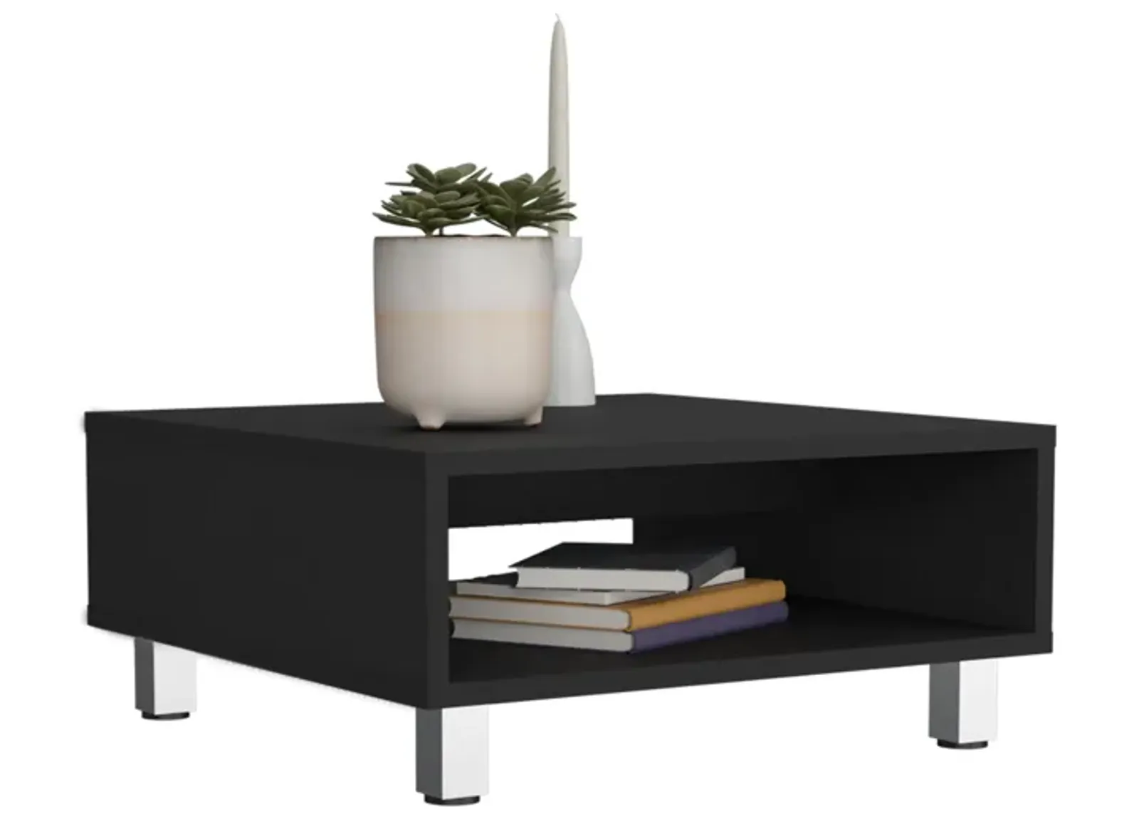 Chiniak Coffee Table 10.6" H, 1 shelf, 4 legs, Black