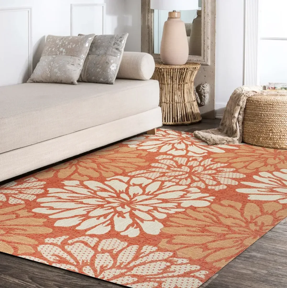 Zinnia Modern Floral Textured Weave Indoor/Outdoor Area Rug