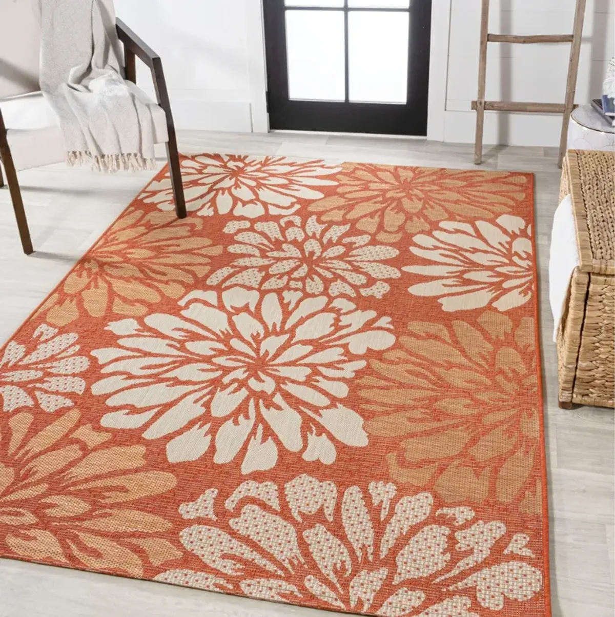 Zinnia Modern Floral Textured Weave Indoor/Outdoor Area Rug