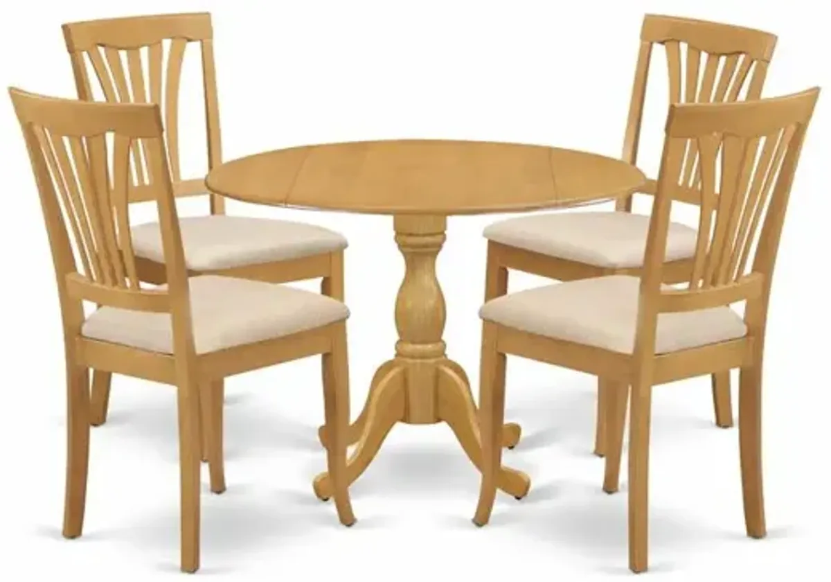 East West Furniture DMAV5-OAK-C 5 Piece Dining Room Set - Oak Dining Room Table and 4 Oak Linen Fabric Kitchen & Dining Room Chairs with Slatted Back- Oak Finish