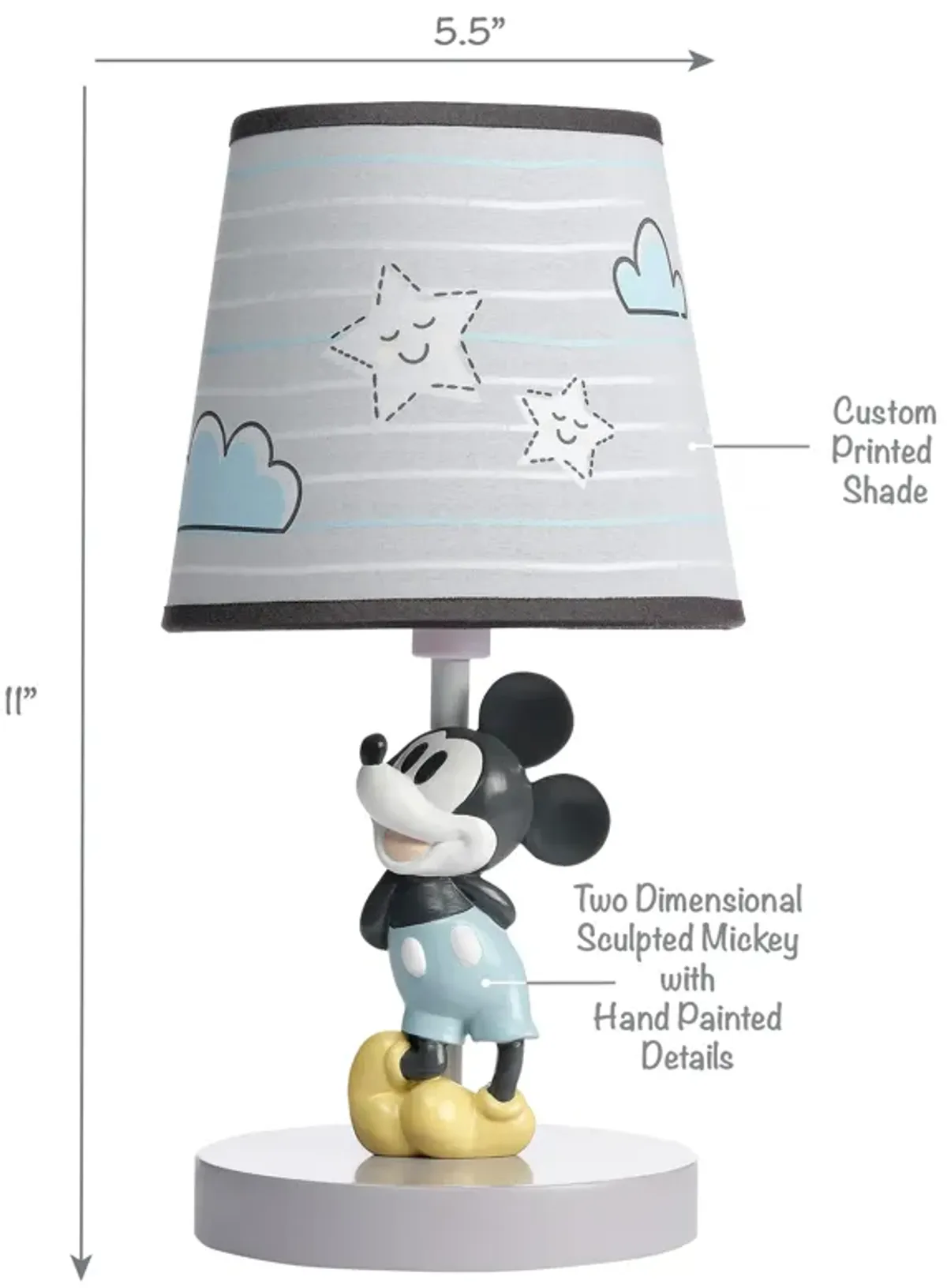 Lambs & Ivy Disney Baby Moonlight Mickey Mouse Lamp with Shade & Bulb - Gray