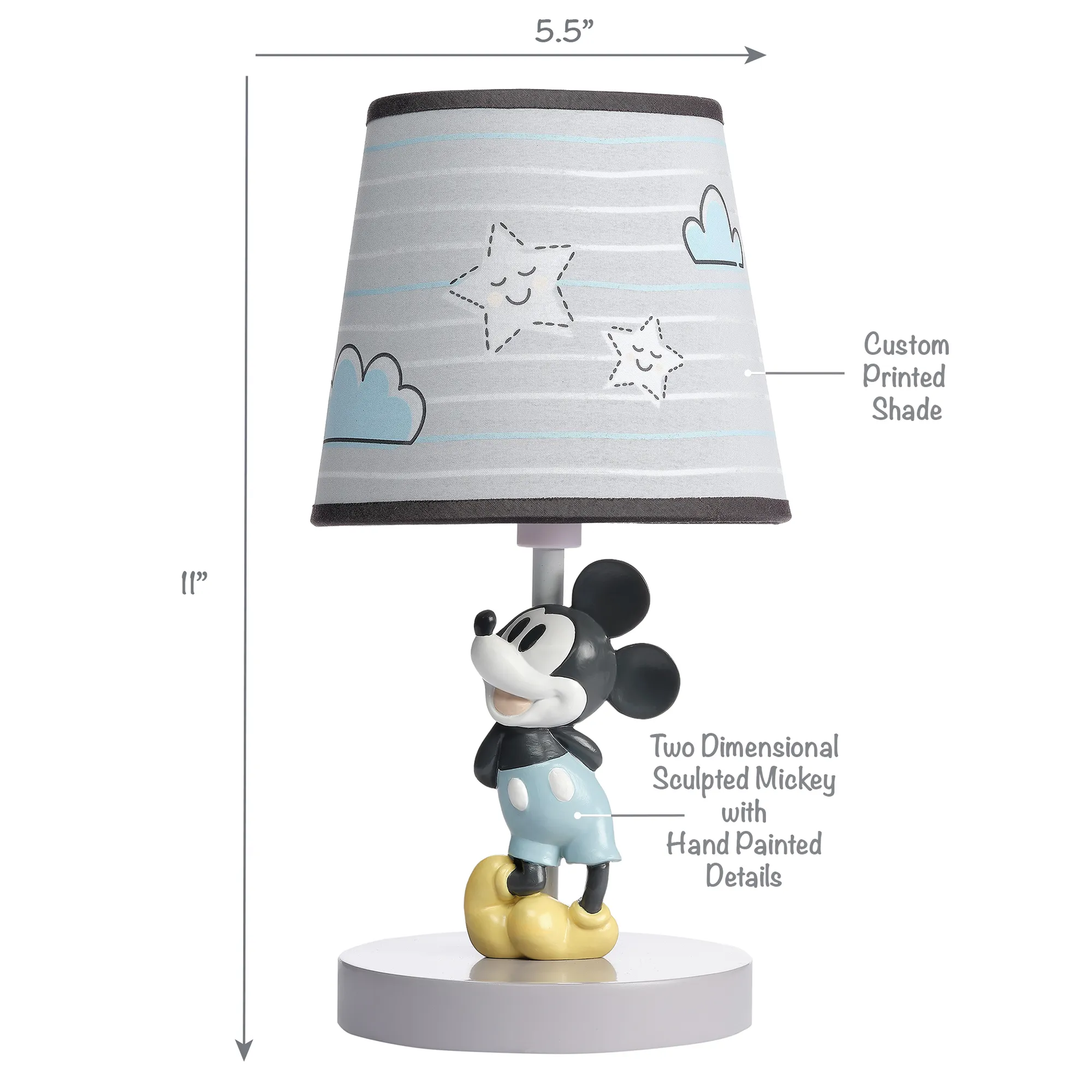 Lambs & Ivy Disney Baby Moonlight Mickey Mouse Lamp with Shade & Bulb - Gray