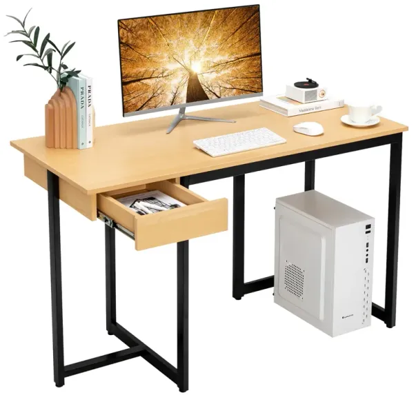 Costway Computer Desk Home Office Gaming Table Workstation Metal Frame with Drawer Natural