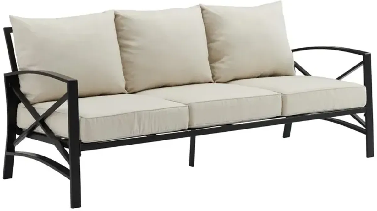 FurniFact Stylish Outdoor Metal Sofa in Oatmeal and Oil Rubbed Bronze Finish