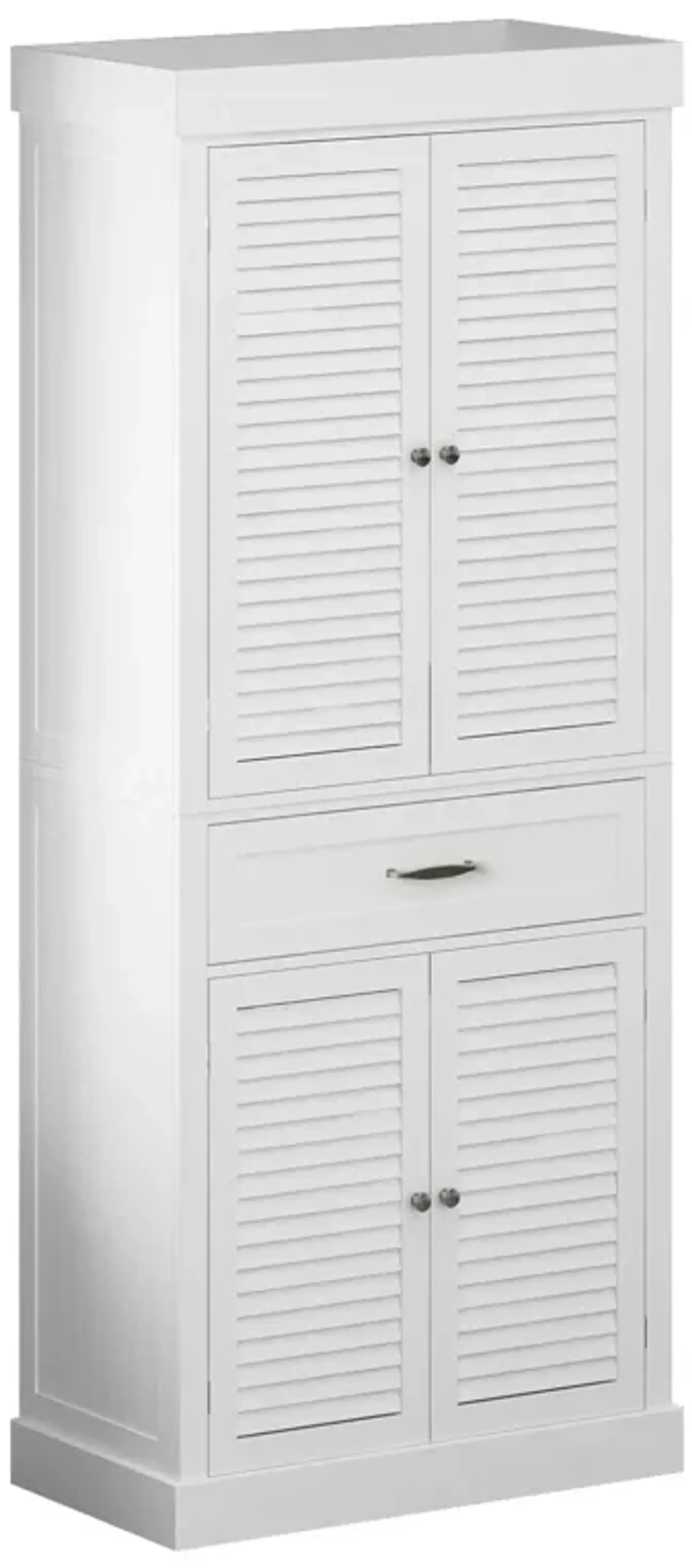 White Paint Wood Storage Cabinet With 4-Shutter Doors, Drawers and Adjustable Shelves For Office, Kitchen