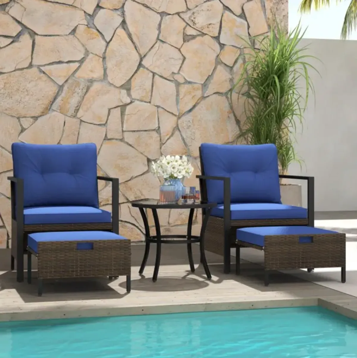 Hivvago 4 Piece Outdoor Furniture Set with Glass Topped Coffee Table